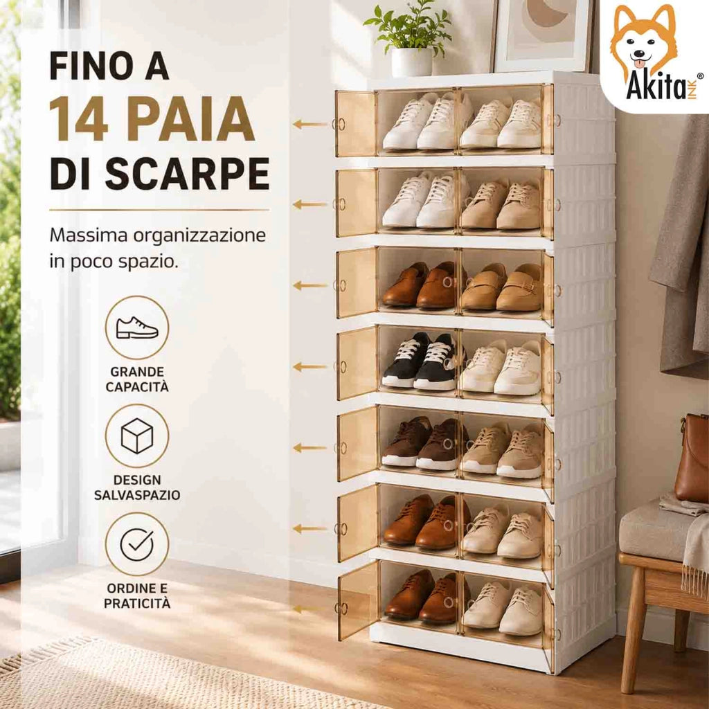 Akitaink Scarpiera Doppia Modulare Salvaspazio 7 Ripiani