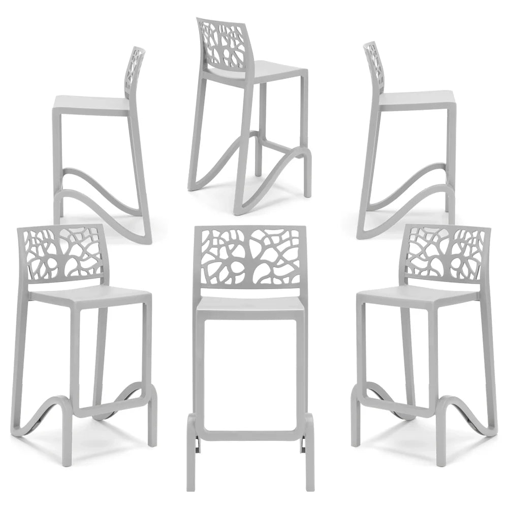 Set 6 sgabelli in polipropilene TETI altezza seduta 75cm, impilabile, idrorepellente, resistente ai raggi UV, design moderno e innovativo, ideale per la cucina, la veranda o giardino colore Bianco