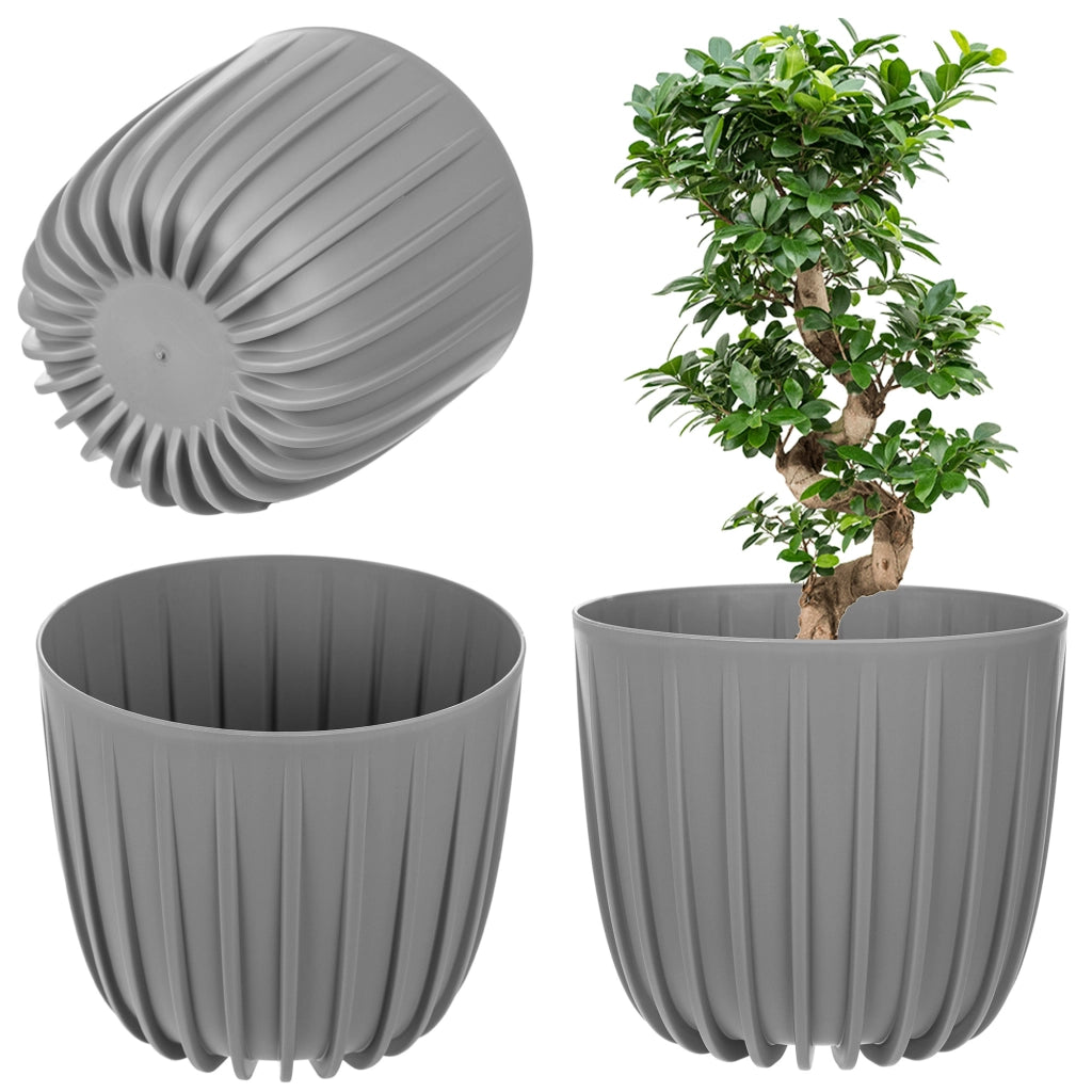 KADAX Vaso da fiori, coprivaso rotondo da 17,5 cm in plastica, supporto per fiori grigio