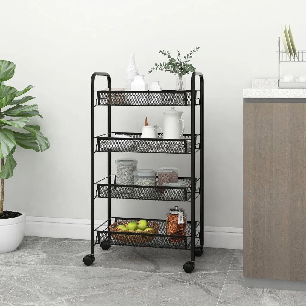 Carrello da Cucina con 4 Ripiani Nero 46x26x64 cm in Ferro CFW6122245