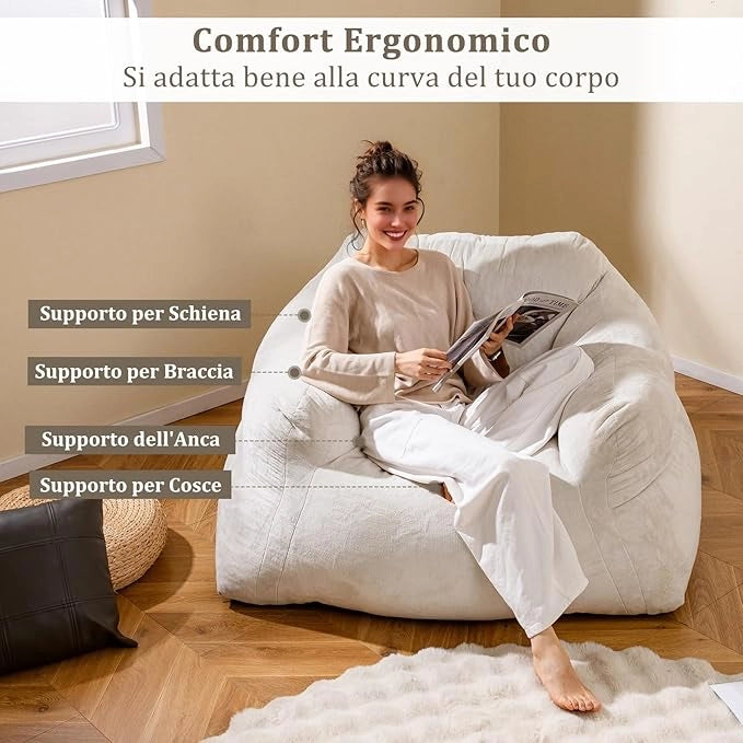 Pouf Poltrona Sacco, Divano Pigro di Peluche con Rivestimento in Velluto Morbido e Fondo Antiscivolo, Divano da Pavimento Imbottito per Soggiorno, 129 x 111 x 69 cm