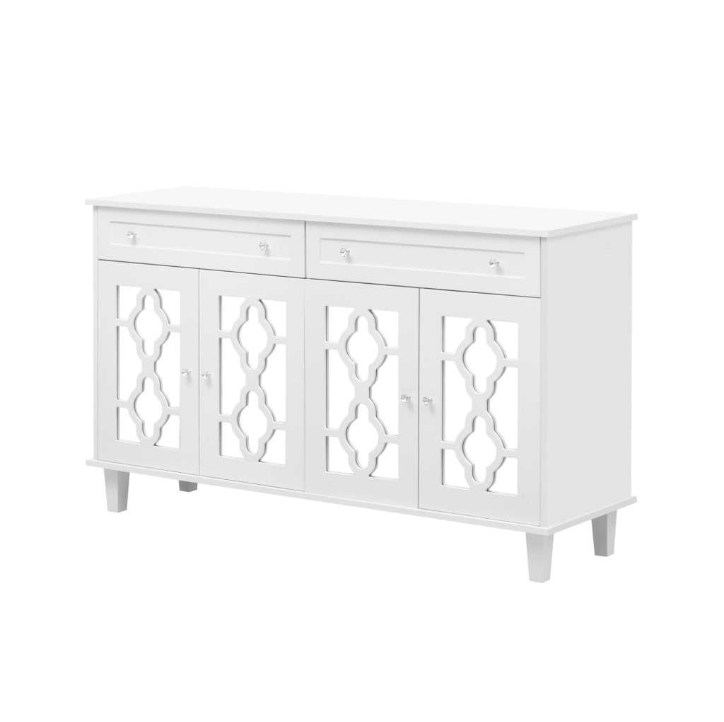 Madia con 4 ante a specchio; 2 cassetti; ripiano regolabile; MDF; bianco
