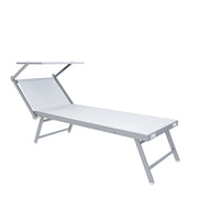 Lettino Sdraio Prendisole Professionale Richiudibile In Alluminio E Textilene con Tettino Parasole Orientabile Lettino Relax Mare Spiaggia Piscina Giardino Solarium 182 x 60 x 38 Cm Bianco