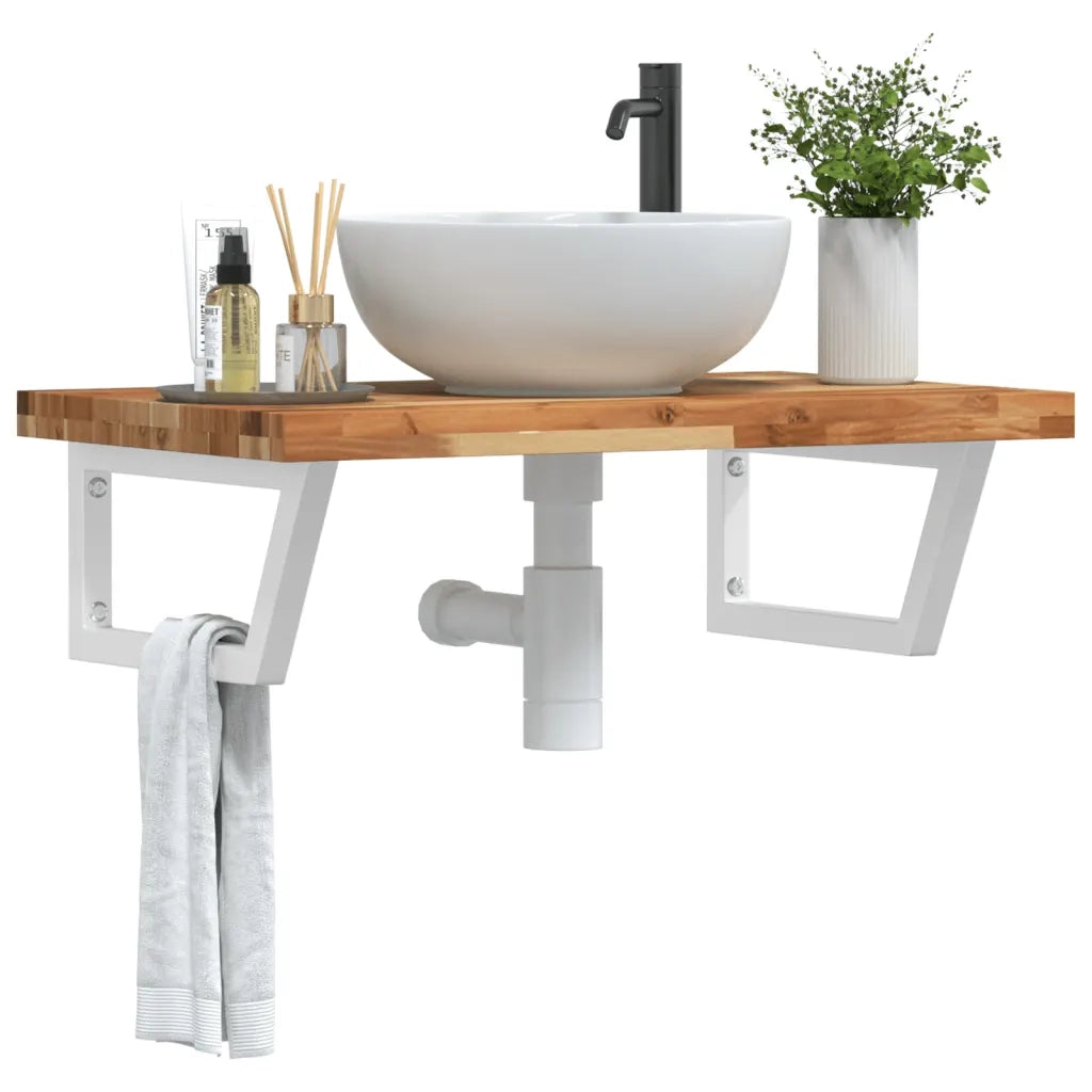 Ripiano a Parete per Lavabo in Acciaio e Massello di Acacia 3302858