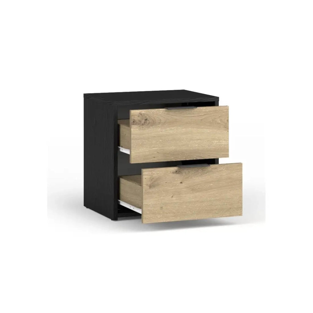 Camera completa MELODY – Letto contenitore 180x200 + armadio + cassettiera + comodini – Nero grafite e rovere chiaro – Materasso non incluso