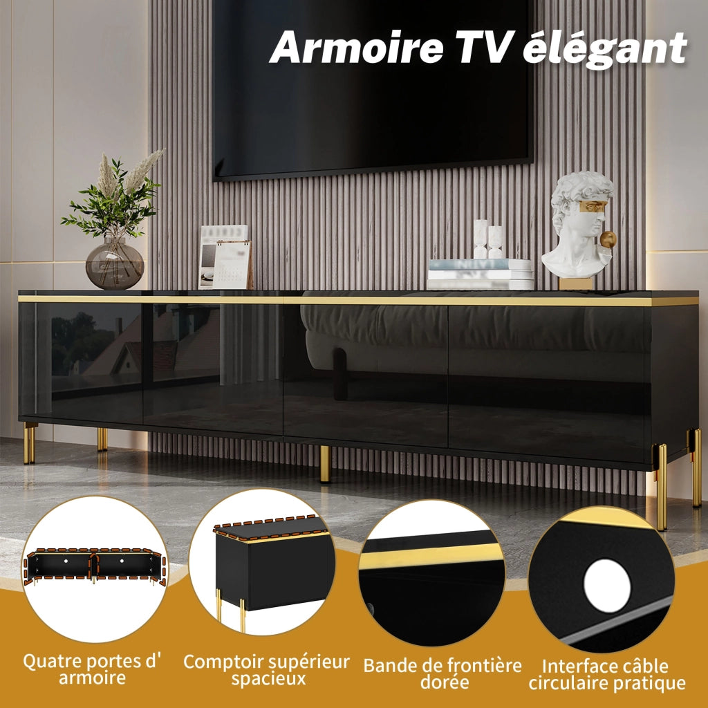 Mobile TV con 4 ante; passacavi preforati; finitura lucida e piedi in metallo; per soggiorno; 170 Ã— 38 Ã— 50 cm