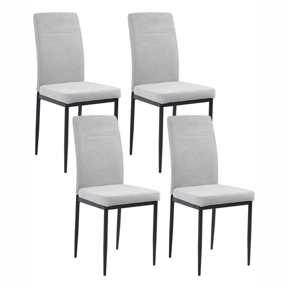 Set di 4 sedie da pranzo in tessuto, rivestimento grigio gambe in ferro nero senza braccioli per sala da pranzo