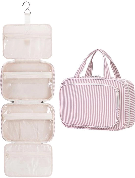 Organizzatore per Bagno per Donne Toletta Appeso Organizzatore Cosmetico Grande Toletta per Donne Ragazze (Strisce Rosa Scuro (Grande))
