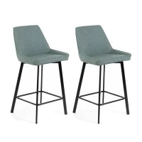 E-STYLO Sgabello da cucina in tessuto acquamarina con gambe nere, imbottito con poggiapiedi, 50cm X 44cm H. 94cm.