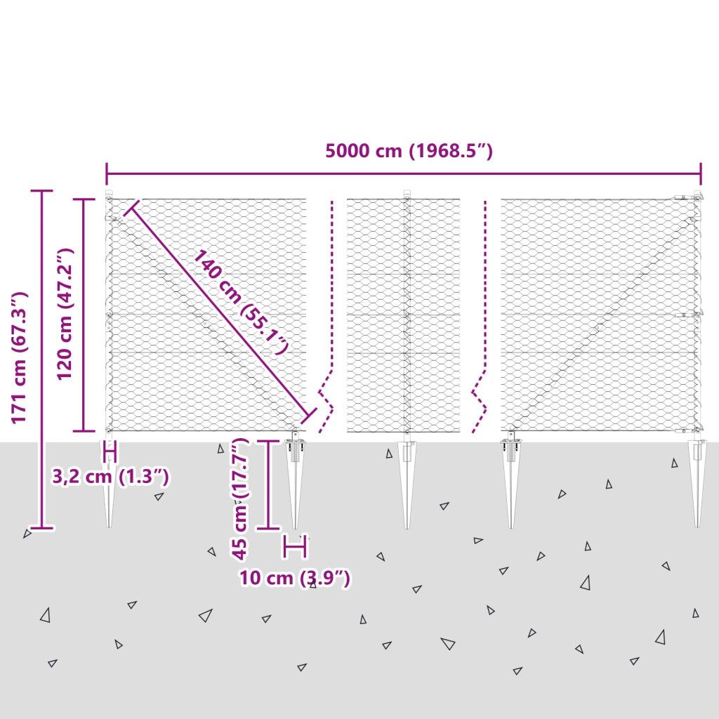 Recinzione Esagonale  Grigia 1,2x50 m Acciaio