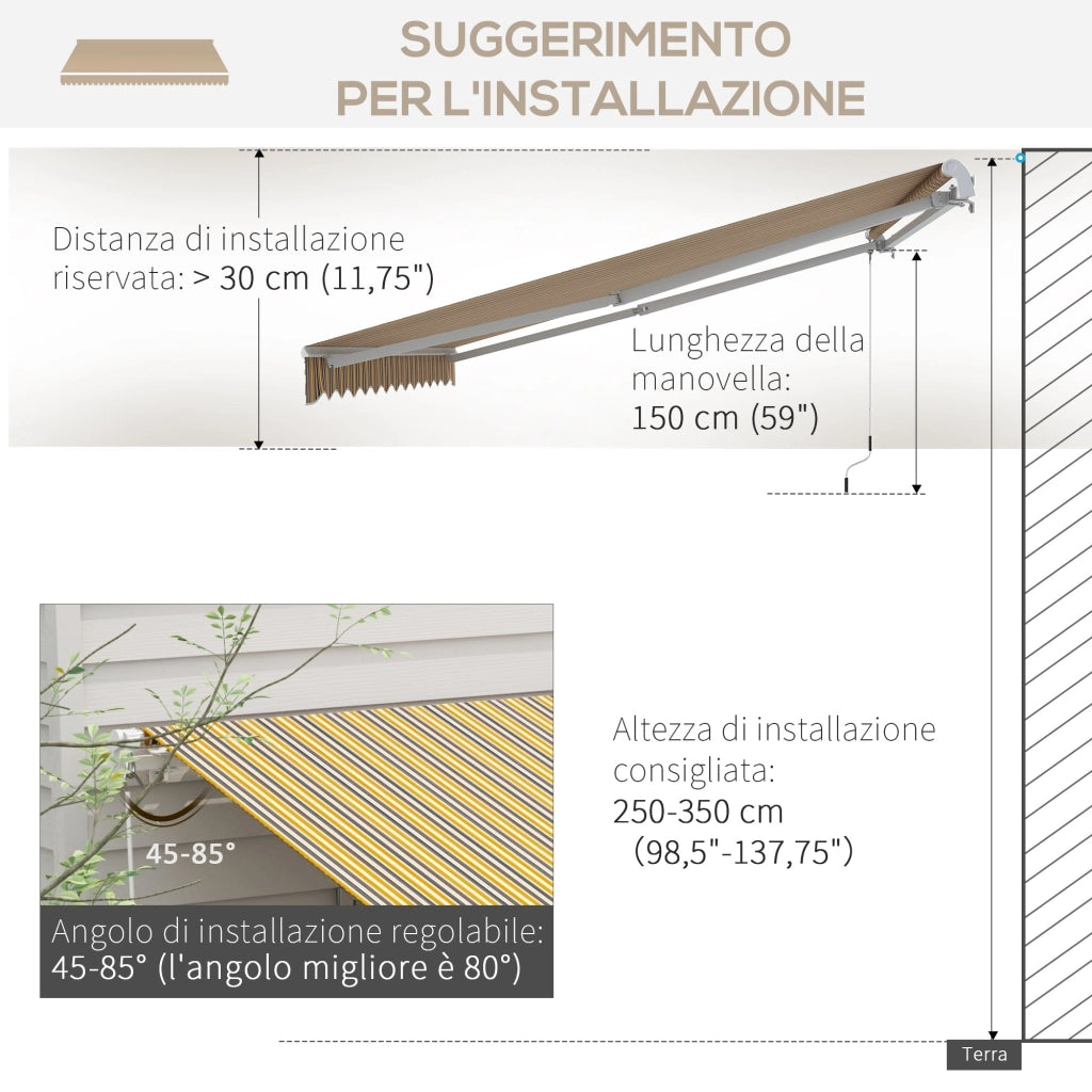 Tenda da Sole per Esterno Avvolgibile a Bracci 350x250 cm con Apertura a Manovella Giallo