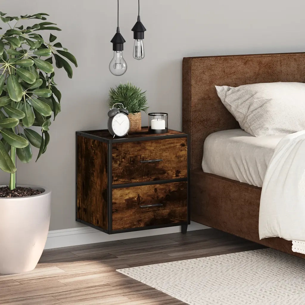 Comodino | Armadio da Notte | Mobiletto da notte a Muro Rovere Fumo 40x31x39,5 cm