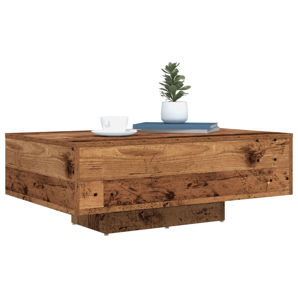 Tavolino da caffÃ¨  con luci LED in legno antico 85x55x31 cm