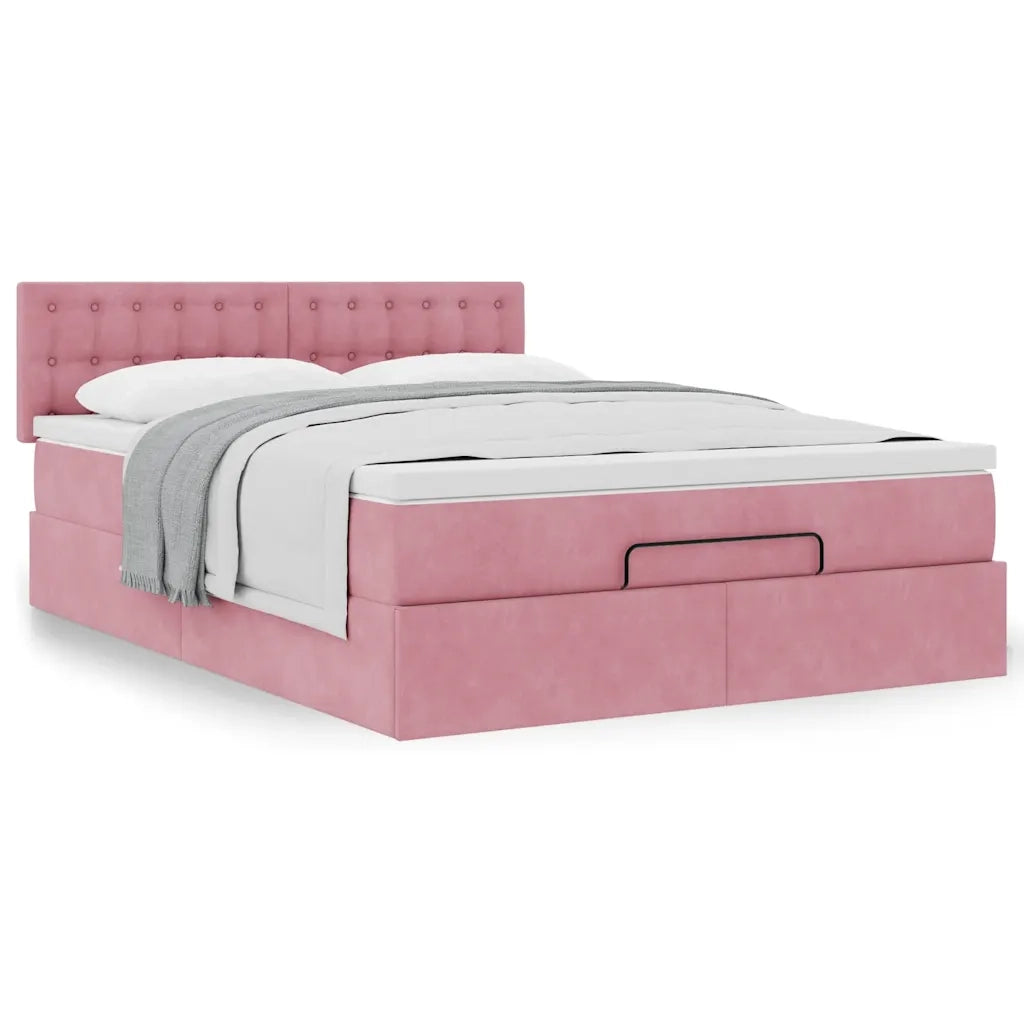 Struttura Letto Pouf con Materasso Rosa 140x190 cm in Velluto 3311920