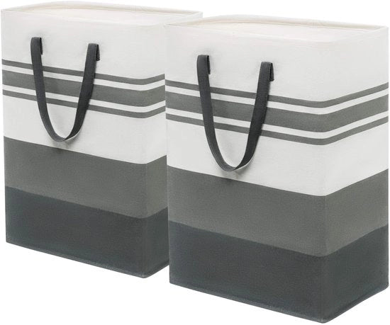 Set di 2 contenitori da lavanderia da 75 litri, grande contenitore da lavanderia, contenitore di stoccaggio, contenitori da lavanderia, contenitore da lavanderia pieghevole per bagno, soggiorno, 43 x 60 cm, grigio