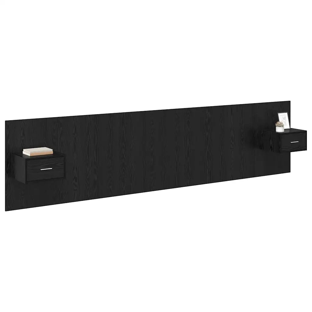 Testiera | Testata con Comodino 3 pcs Rovere Nero Legno multistrato