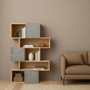 Libreria Acetosella, Scaffale da ufficio, Mobile portalibri, Biblioteca, 96x32 h166 cm, Rovere e Cemento