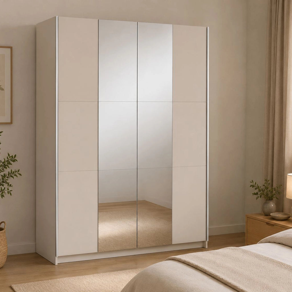Armadio Camera da Letto Lesesa, Guardaroba 2 Ante Appendiabiti, 150x218h cm Beige Cashmere