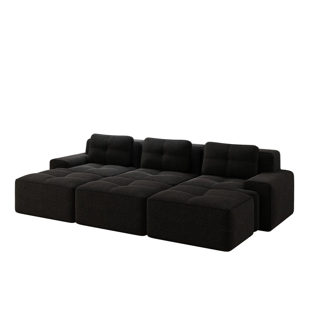 Divano Angolare Modulare 3 Posti con Pouf ¨C Xylo ¨C Velluto a Coste Nero