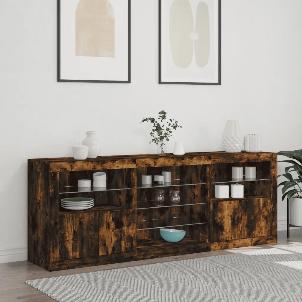 Credenza con Luci LED Rovere Fumo 181,5x37x67 cm