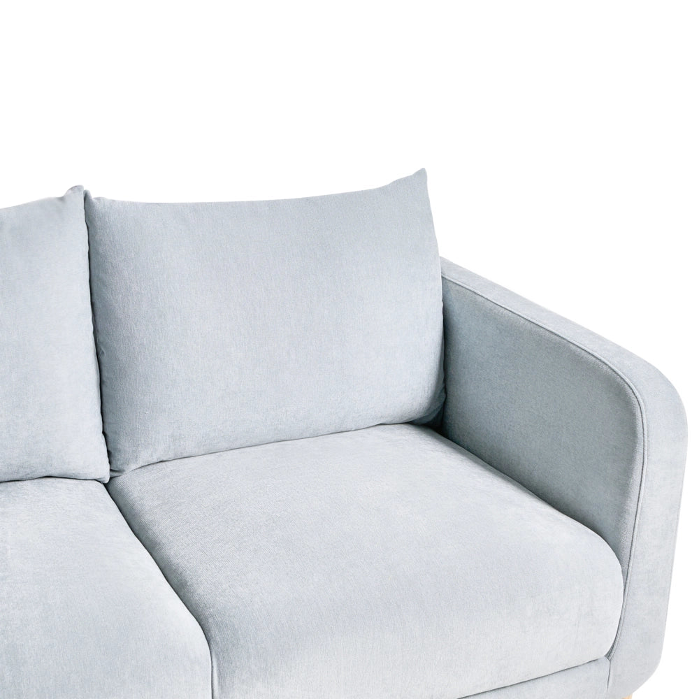 Divano a 2 posti Rivestimento in ciniglia azzurro Gambe in legno con braccioli Angolo lettura soggiorno Stile scandinavo moderno
