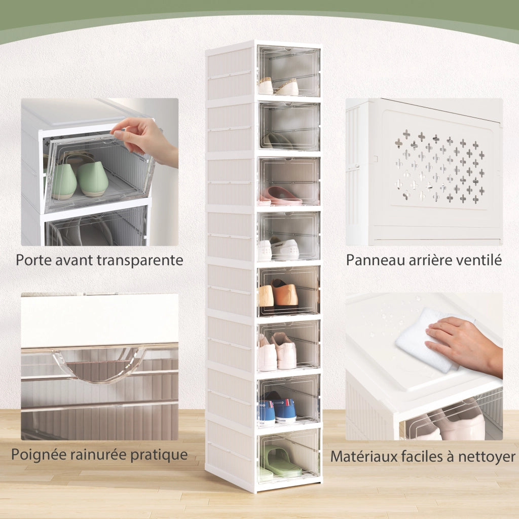 Scatole per scarpe pieghevoli in plastica ¨C zephmum ¨C bianco, 8 pezzi, fino a taglia 43