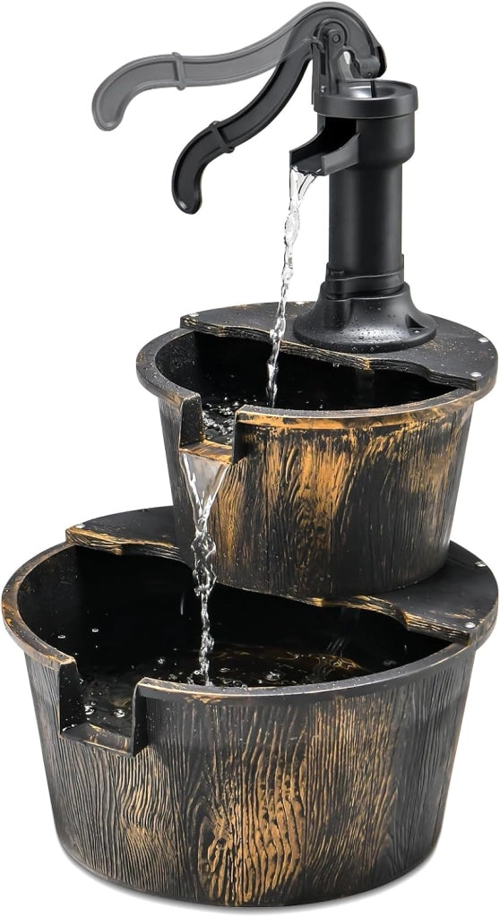 Fontana Giardino a 2 Livelli, Fontana Acqua con Pompa Acqua Elettrica e Flusso Acqua Regolabile, Materiale PP Impermeabile, Decorazione Giardino per Esterni, Balcone, Terrazza