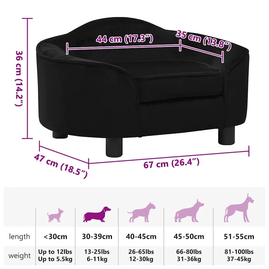 Divano per Cani-Sofa per animali domestici-Divanetto Nero 67x47x36 cm in Peluche