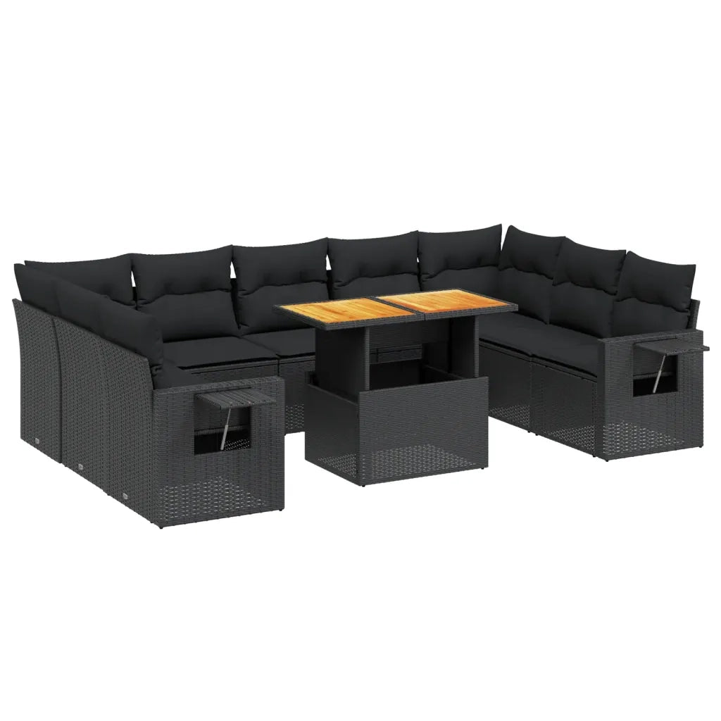Set Divani da Giardino 10pz con Cuscini in Polyrattan Nero 3271895