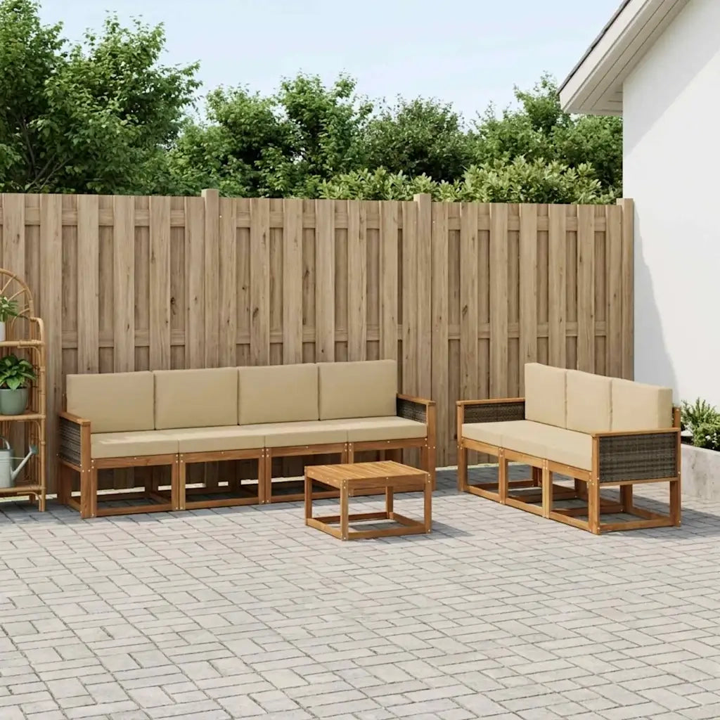 Set di divani da esterno con cuscino 7 pcs Naturale 3385049