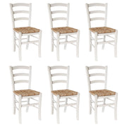 Set di 6 sedie da sala da pranzo Venezia in legno bianco con seduta in paglia