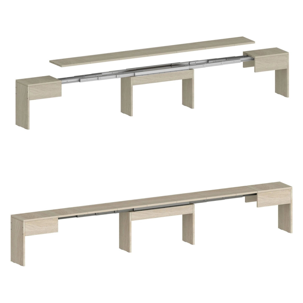 Panca Quedan, Set di 2 sedute per tavolo da pranzo, Panche allungabili, 290x25h45 cm, Olmo