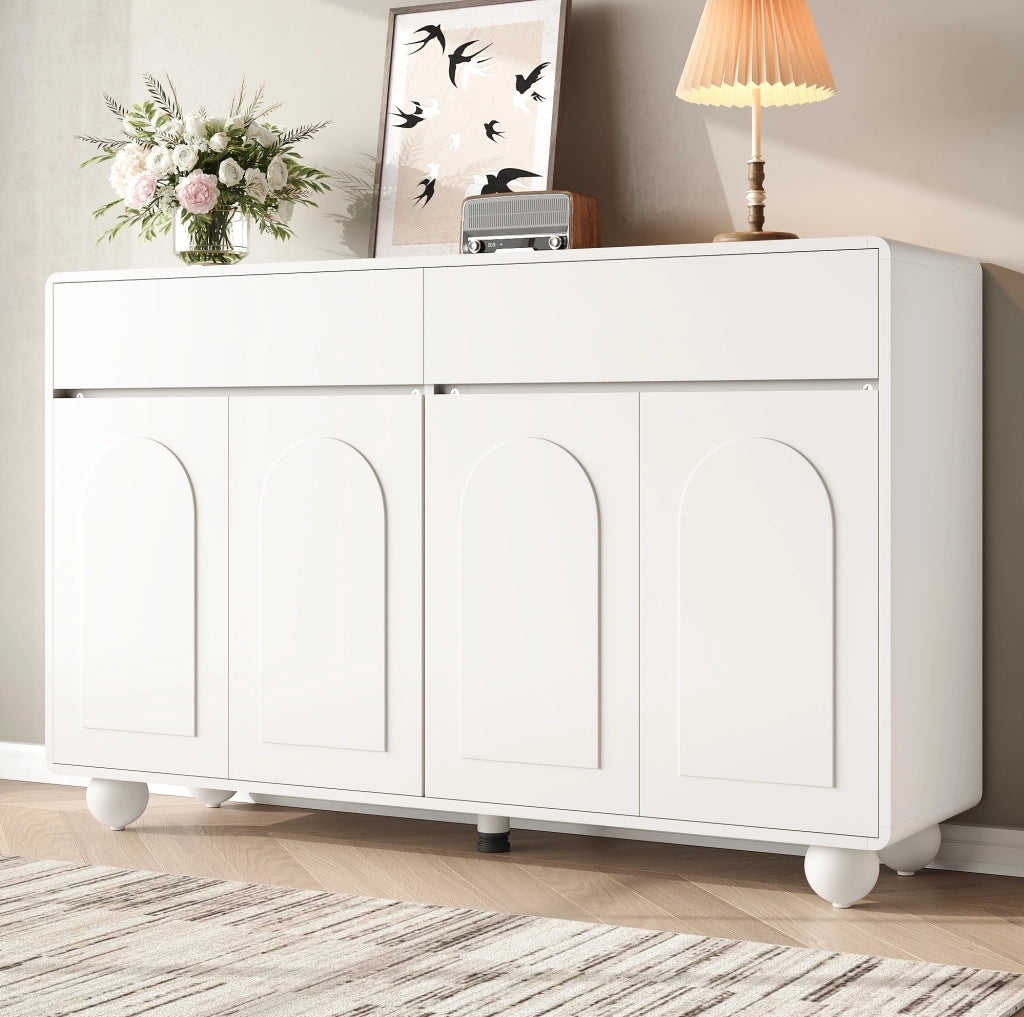 Sideboard 140x38x89 cm con 2 cassetti e 4 ante; MDF; bianco