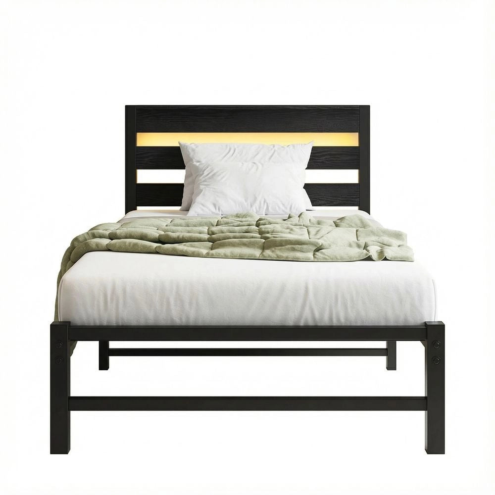 Letto 90x200cm LED - Xylo - USB spazio sotto letto metallo