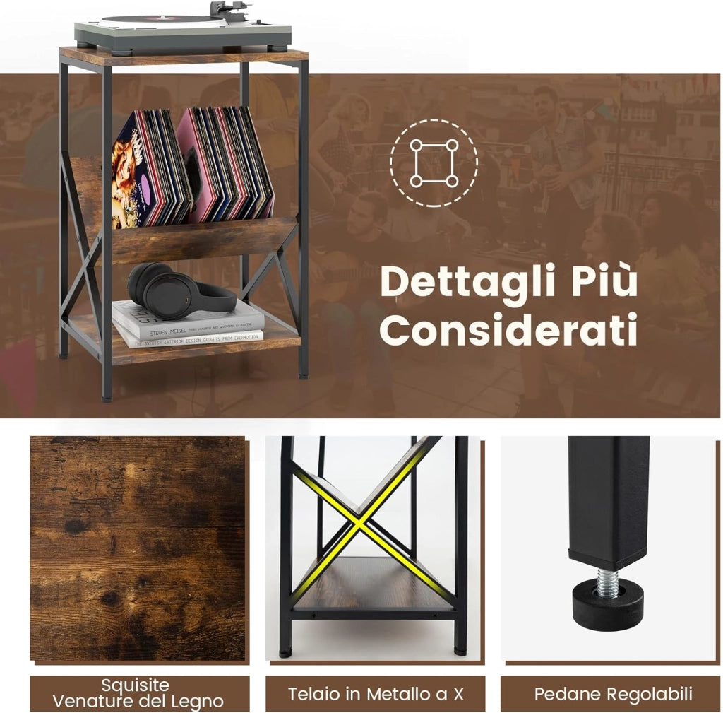 Tavolino da Divano a 3 Livelli con Ripiani, Tavolino da Salotto Industriale con Ripiano a V Traverse e Piano Liscio, Tavolino Robusto per Soggiorno, Camera da Letto e Ufficio, Marrone