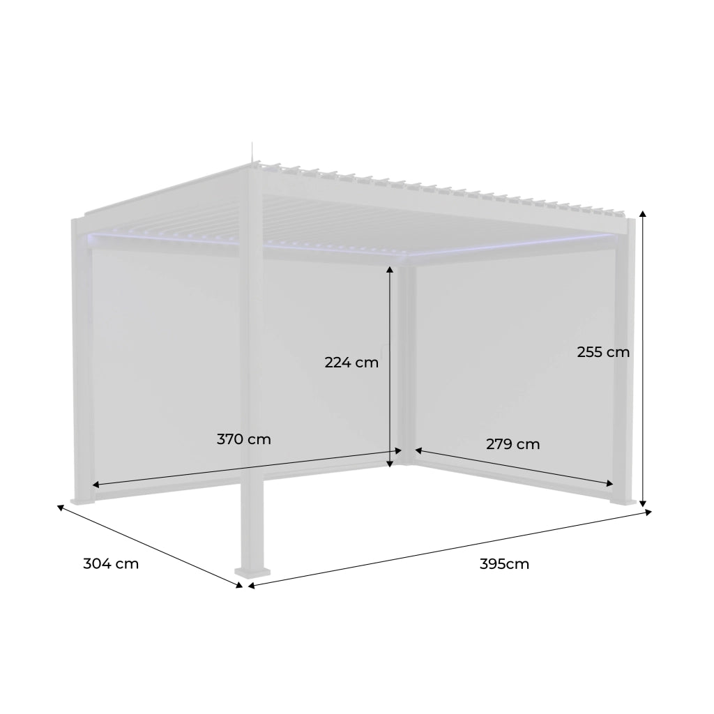 Pergola bioclimatica 3x4m in alluminio led + tenda 3m + tenda 4m,