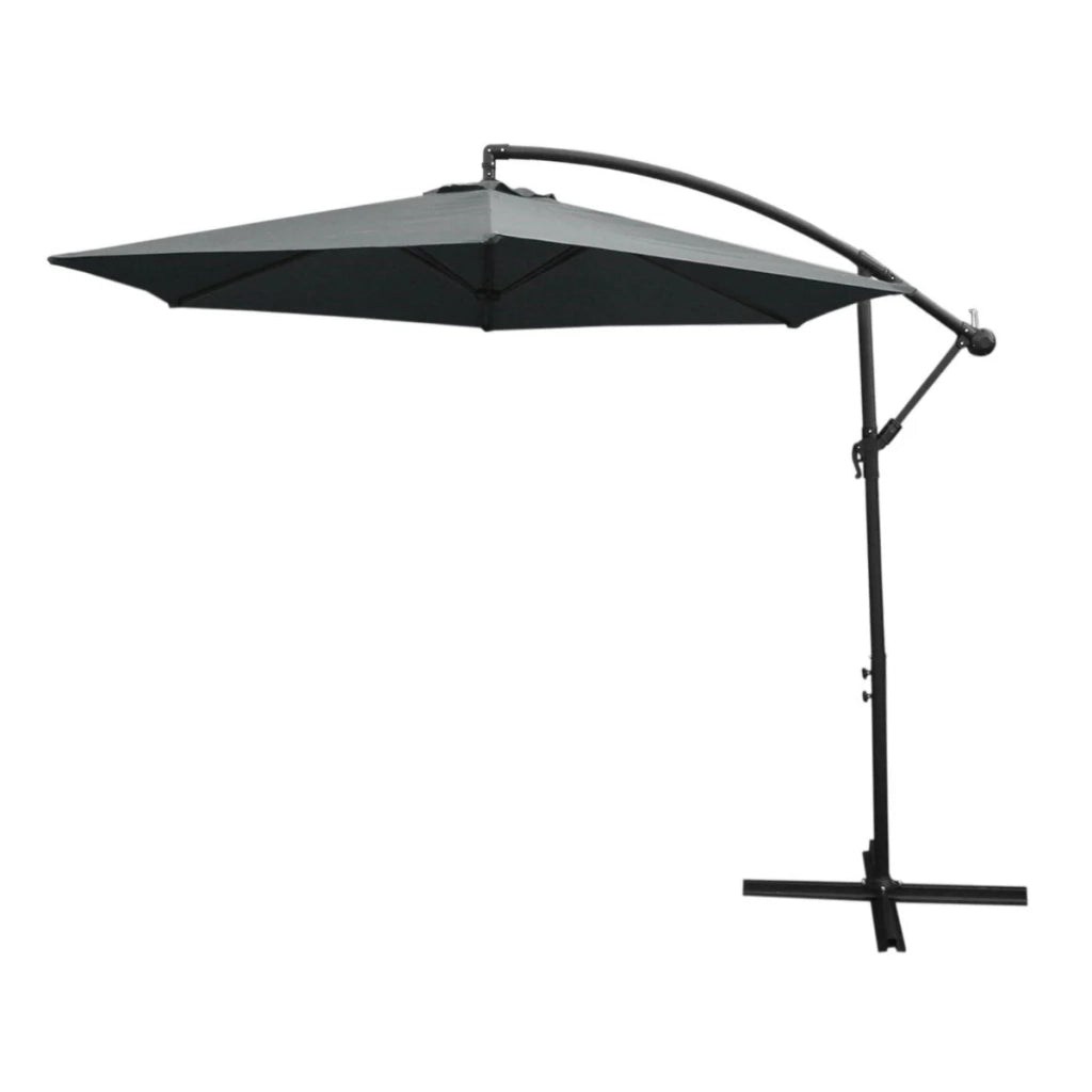 Ombrellone da Giardino a Sbalzo Ombrellone Decentrato Retrattile Ombrellone Richiudibile con Manovella 3x3 M e Copertura Antipioggia con Base Zavorra Rotonda - Grigio