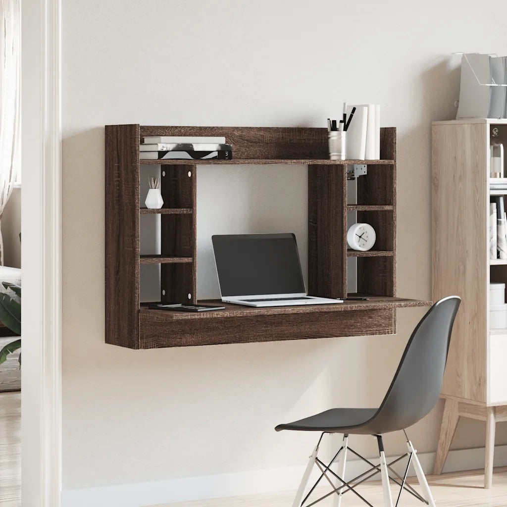 Scrivania | Tavolo da Ufficio a Parete Rovere Marrone 105x48x75cm Legno Multistrato