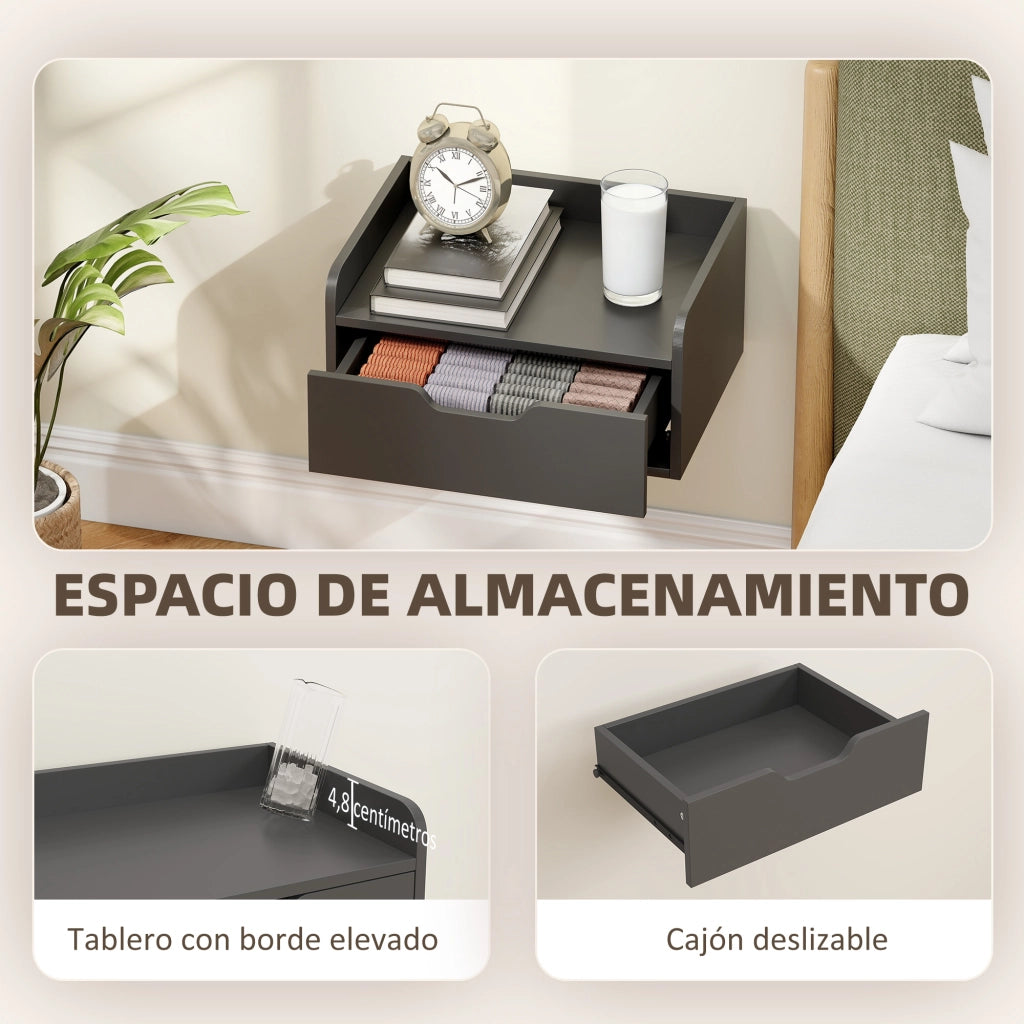 Set di 2 Tavolini da Notte a Parete con Cassetto per Camera da Letto ¨C zephmum ¨C 40x30x19,5 cm Nero