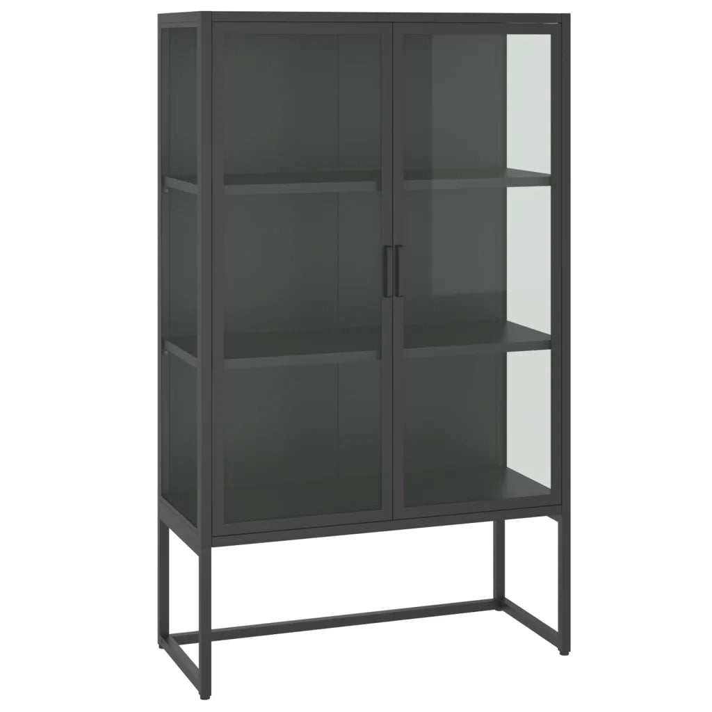 Credenza Alta Antracite 80x35x135 cm Acciaio e Vetro Temperato 335885