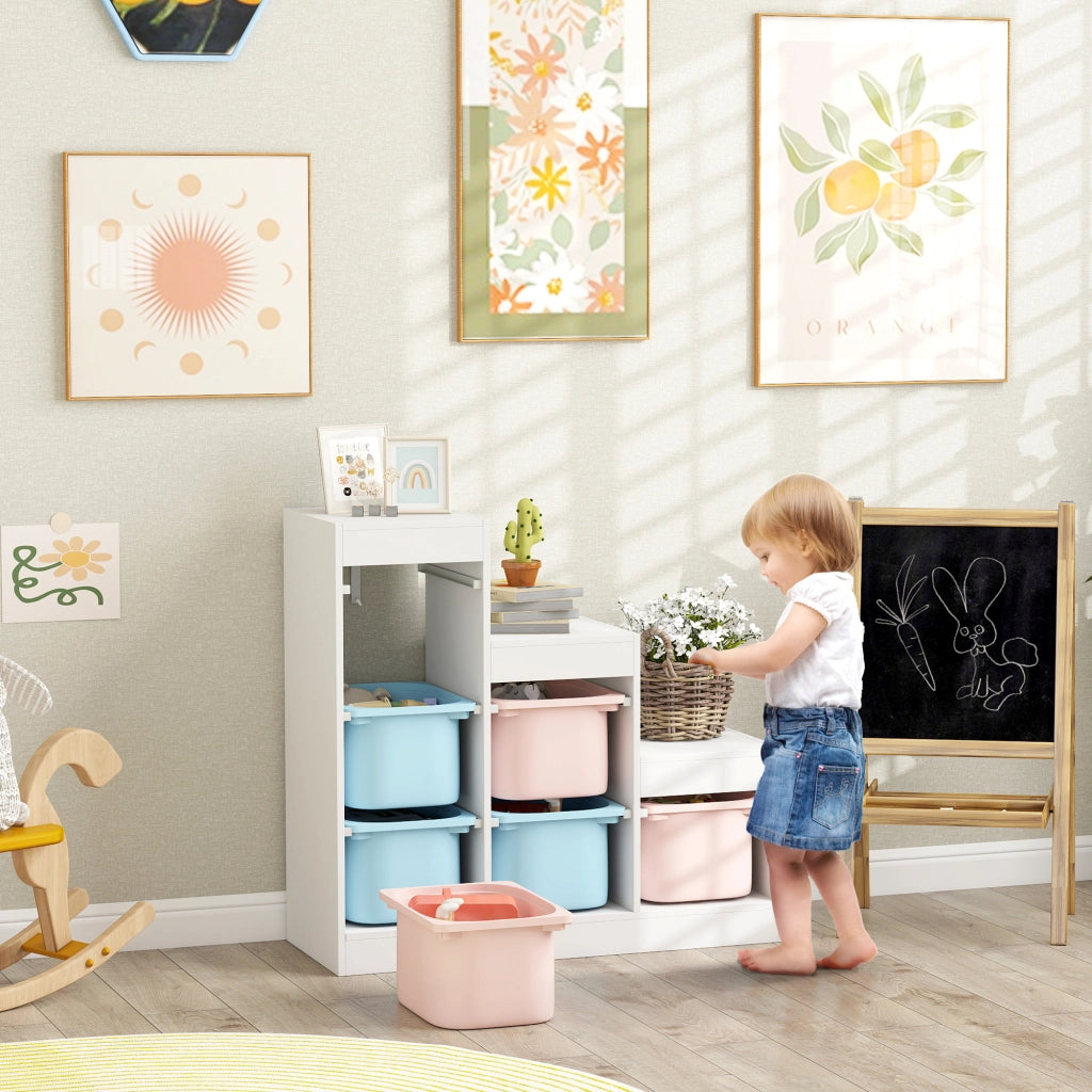 Meuble de Rangement pour Jouets 3 Niveaux 3-8 Ans Bleu Clair Rose