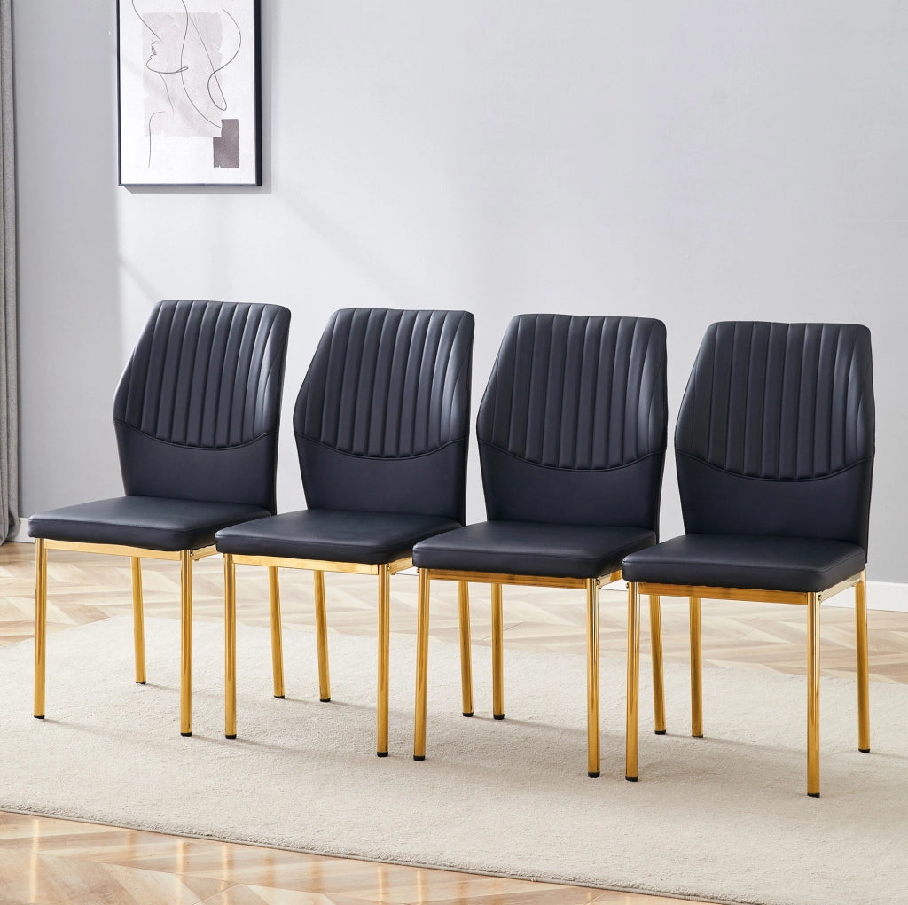 Set 4 sedie da pranzo moderne in PU nero con gambe in metallo oro; altezza 93 cm