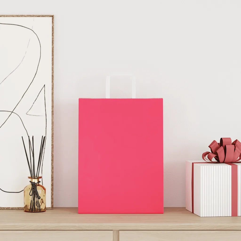 vidaXL Sacchetti di Carta 250 pz con Manici Rosa 26x12x35 cm