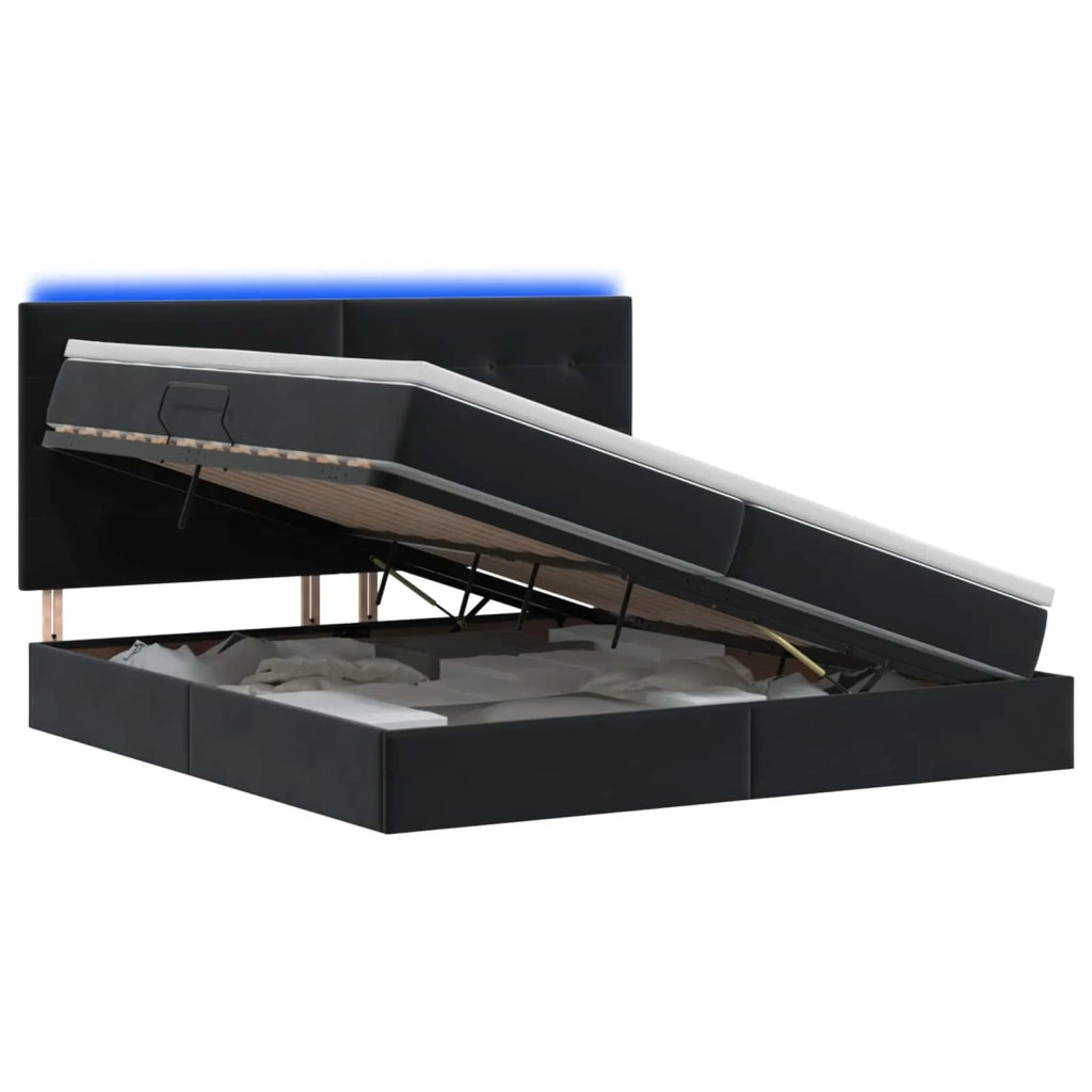 Letto con contenitore LED e materasso Nero 200 x 200 cm Velluto 3460154
