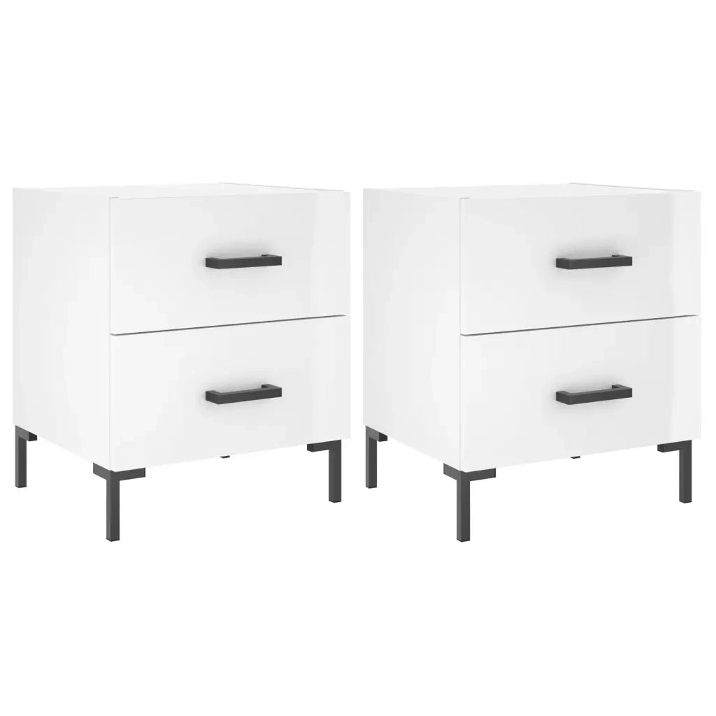 Comodini 2 pz-Set di 2 Tavolino da notte Bianco Lucido 40x35x47,5 cm in Legno Multistrato 669465