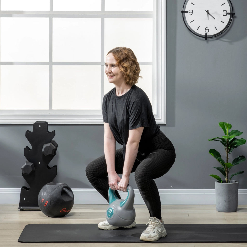 Kettlebell per Allenamento 10 Kg Base Piatta e Impugnatura per Stacchi in PU e Sabbia Verde Scuro