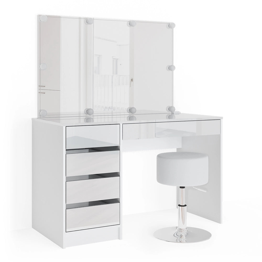 Vicco Tavolo da toeletta Bianco 120 cm con illuminazione LED e sgabello