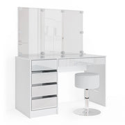 Vicco Tavolo da toeletta Bianco 120 cm con illuminazione LED e sgabello