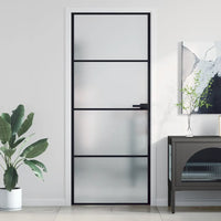 Porta Interni Sottile Nera 83x201,5cm Vetro Temperato Alluminio 155119