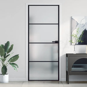 Porta Interni Sottile Nera 83x201,5cm Vetro Temperato Alluminio 155119
